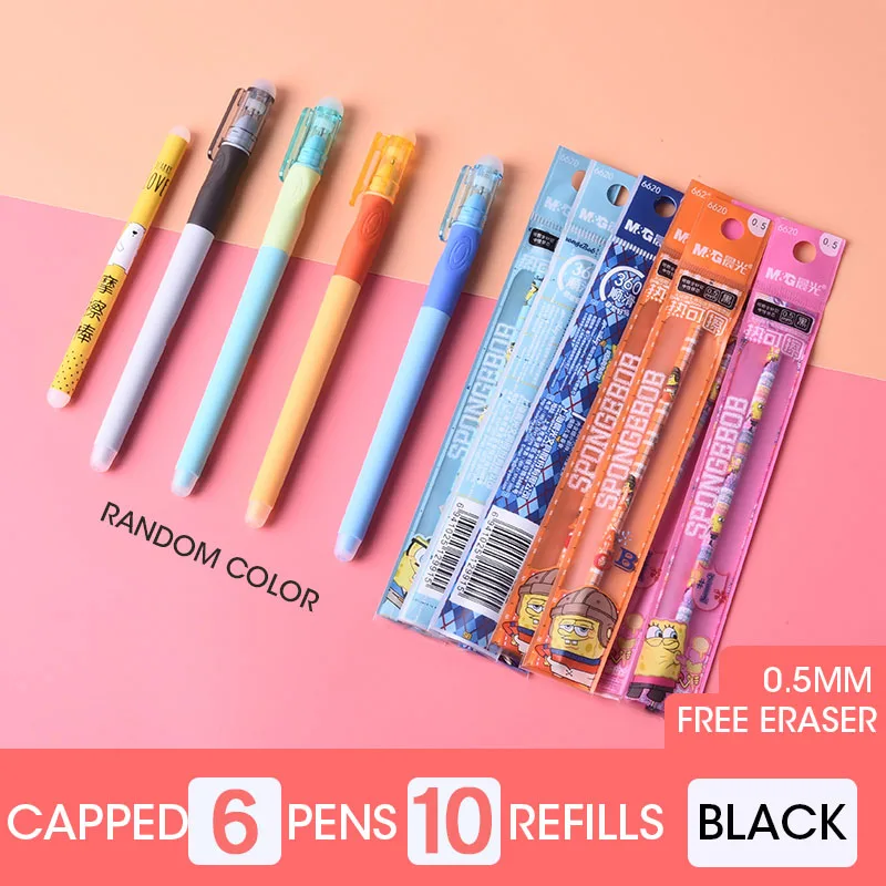 Capped 16pcs Black Andstal эргономичная Антибактериальная стираемая ручка 0,5 мм M& G гелевая ручка стирающиеся ручки черные, голубые чернила с ластиком gelpen школьные принадлежности - Цвет: Capped 16pcs Black