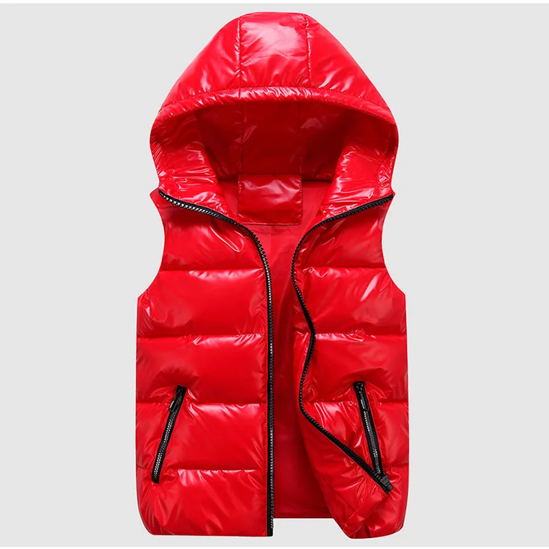 

Hooded Shiny Fashion Women Cotton-padded Jacket New Large size Sleeveless Solid color Loose Qutumn Winter Women's Vest JK307