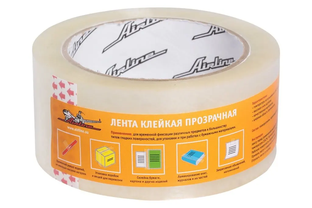 Лента клейкая прозрачная (скотч) 48 мм*100 м AIRLINE AAT S 02|Изоляционные материалы и