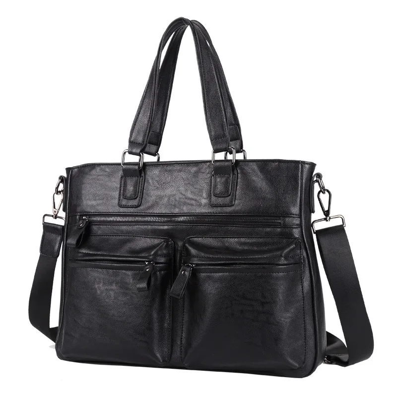 Men Luxury Cow Leather Business Bags Men's Black Briefcase Male Shoulder Bags Leather Messenger Bag Tote Computer Handbag