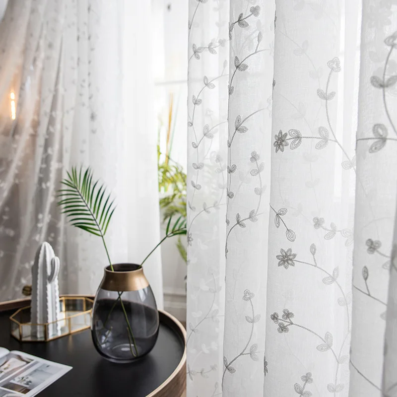 Белые тюлевые шторы с вышивкой оконный экран для гостиной спальни цветочный