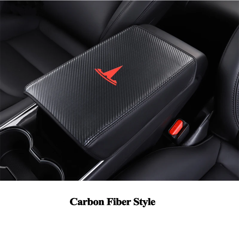 1pc styling leather car armrest box cover cushion pad logo decoration protector car accessories for tesla model 3 year 2017 2020 free global shipping