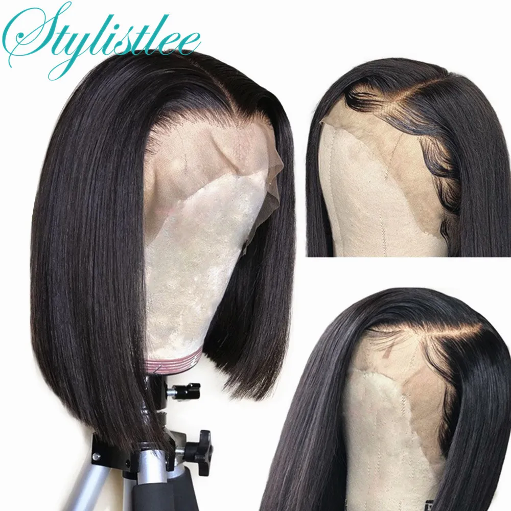 

Stylistlee T Part Lace 100% Human Hair Wigs Short Bob Straight Wig For Women Natural Lace Frontal Wig Factory Private order Hair