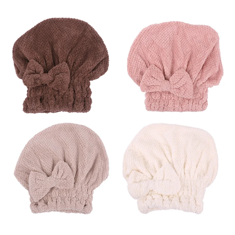 

New Dry Hair Shower Cap Home Bathroom Supplies Cute Dry Hair Tie With Bow Wrapped Microfiber Shower Cap For Girls Drop Shipping