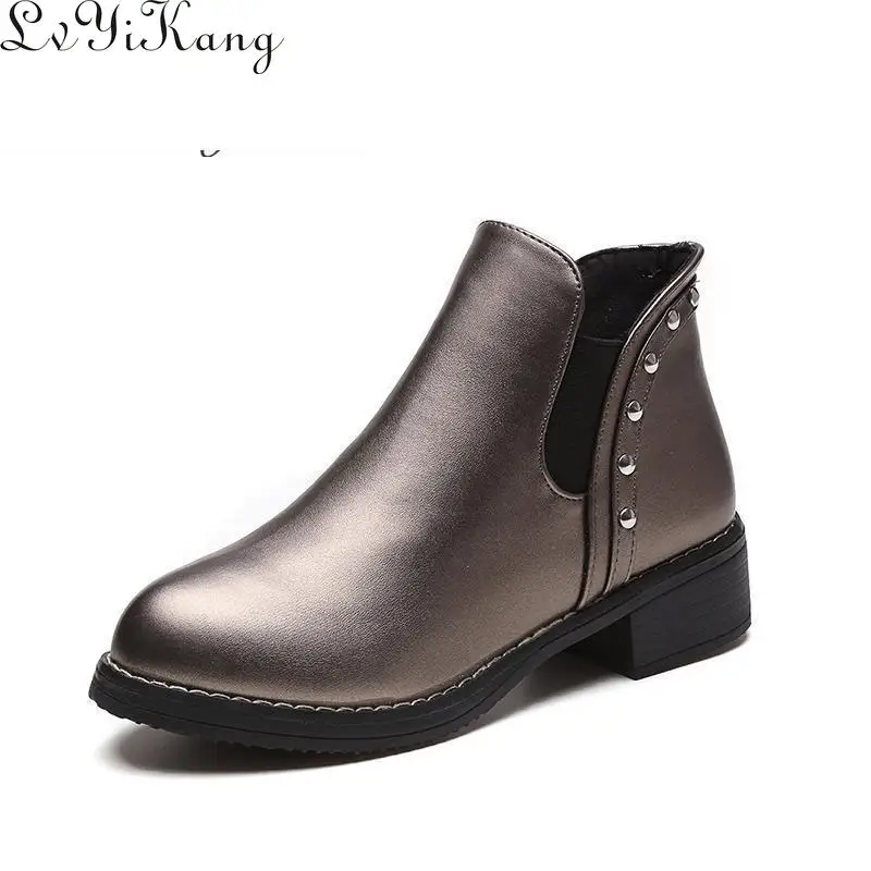 New 2019 Hot Autumn Women Ankle Boots Fashion Flat Slip-on Pu Leather Motorcycle Solid Spring Shoes Woman Size 35-40 | Обувь