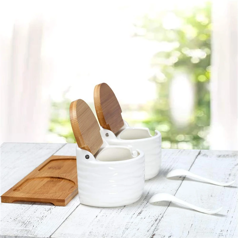 Керамическая сахарница с крышками и ложками-фарфоровый контейнер для приправы