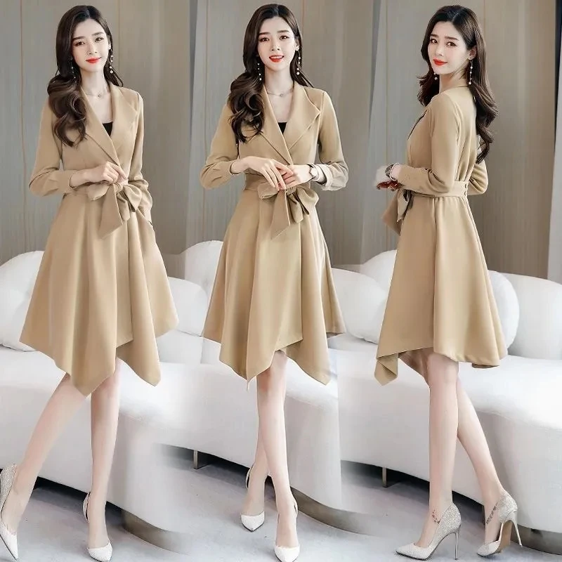 АСИММЕТРИЧНЫМ ПОДОЛОМ элегантное с тонкой талией пальто для женщин в Корейском