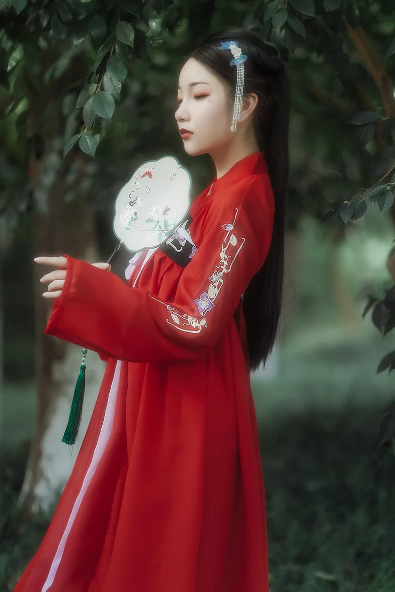 Красная Женская Китайская одежда ханьфу старинный костюм для девочек