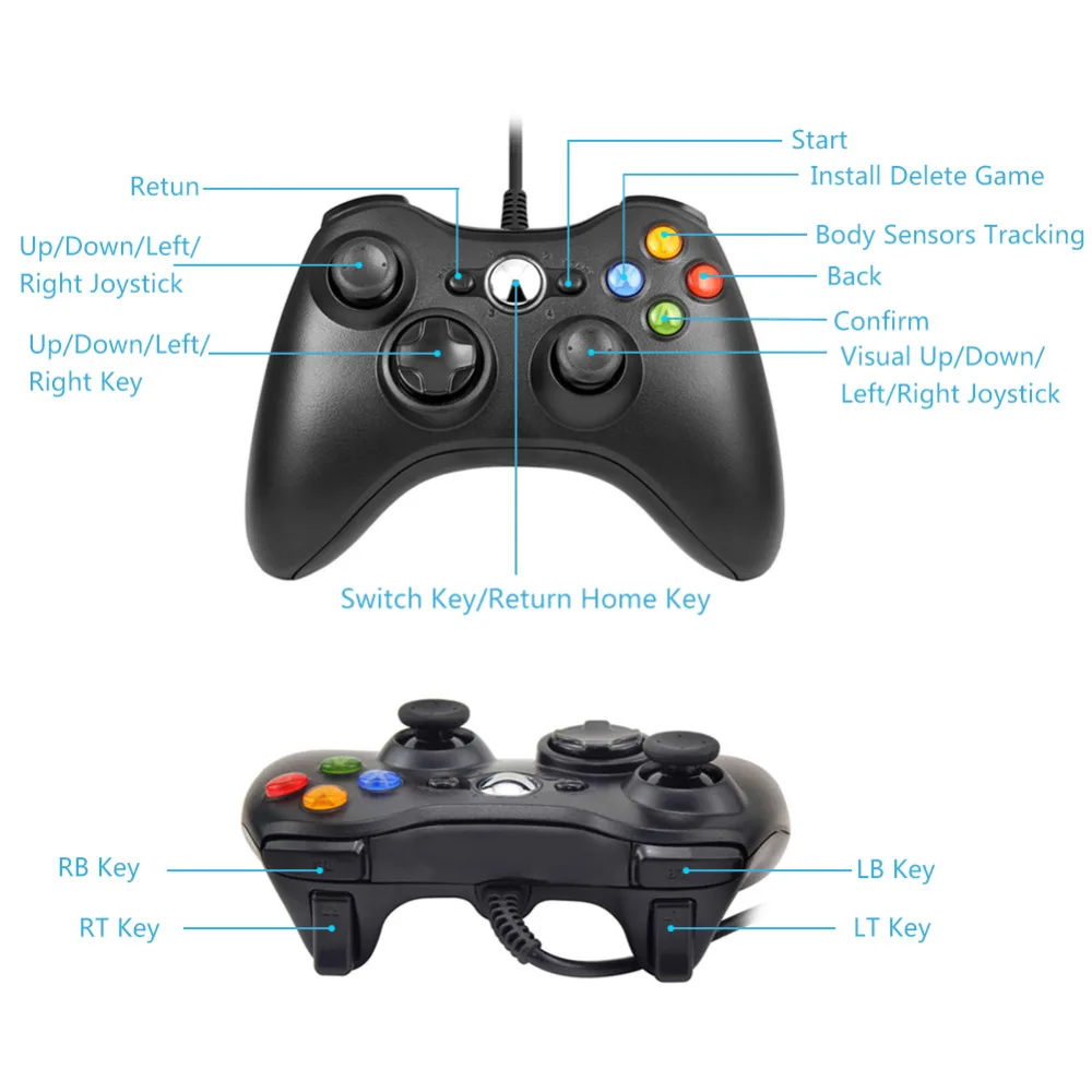 Проводной контроллер геймпады с USB кабелем для Microsoft XBOX 360 консоль проводной