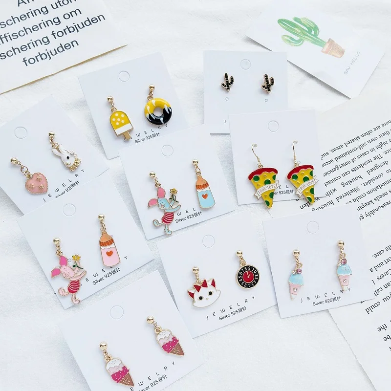 Новые модные Асимметричные металлические серьги с подвесками в виде мультяшного