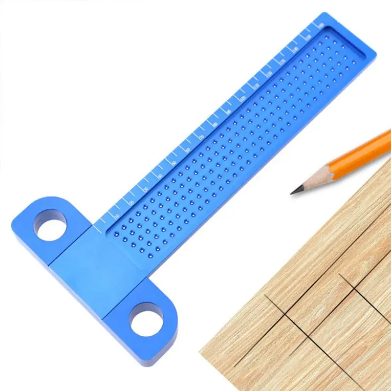 

L9BE Woodworking T-type Ruler Hole Positioning Metric Measuring Wood Drilling Tool Carpentry Scriber Caliper Markable Horizontal