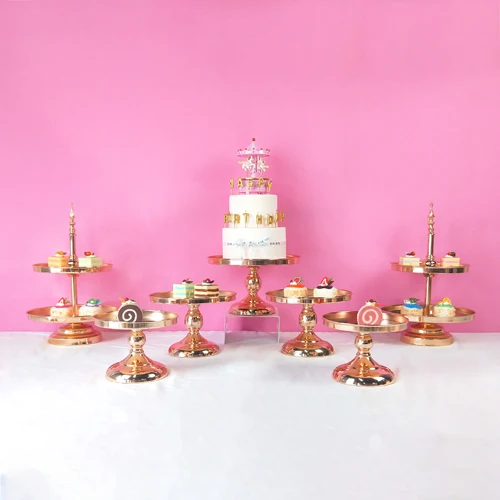 7pcs set Новое поступление золотой кристалл торт стенд набор Гальваническое Золотое зеркало лицо помадка кекс сладкий стол конфеты бар украшения стола - Цвет: 7pcs set