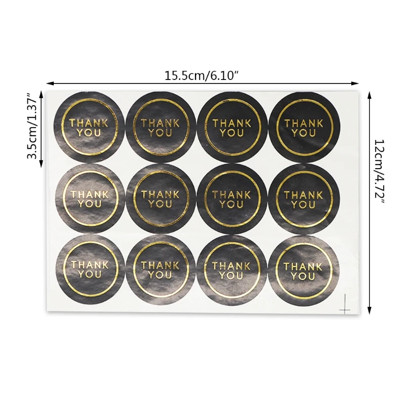 

50 Sheets 600Pcs Shiny Gold Thank You Stickers Round Circle Black Adhesive Seal Labels for Envelope Gift Wrap DIY Decor