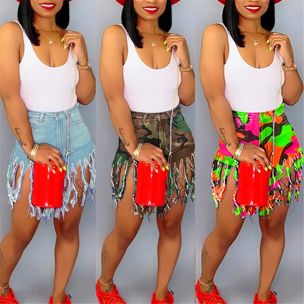 

Plus Size Tassels Casual High Waist Denim Shorts Women Fashion Blue High Waist Streetwear Club Party Short Jeans Biker Shorts