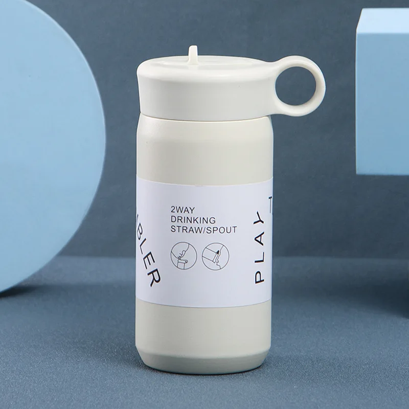 

350ML Plastic-sprayed 304 stainless steel vacuum flask, casual and handy straw cup, creative hand-held coffee cup