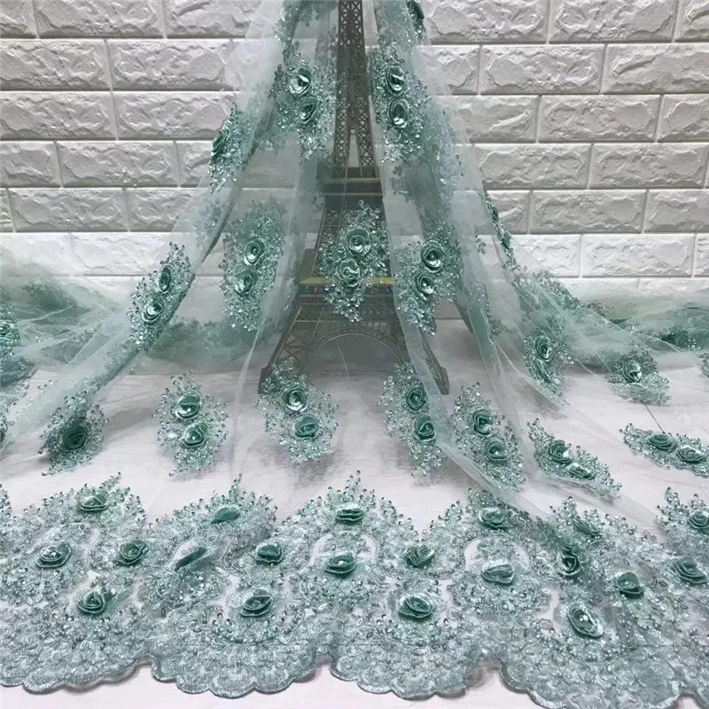 Красивые африканские 3d кружева ткани с камнями французский тюль ткани платья с бисером для женщин платье 5 ярдов/партия ML5N347