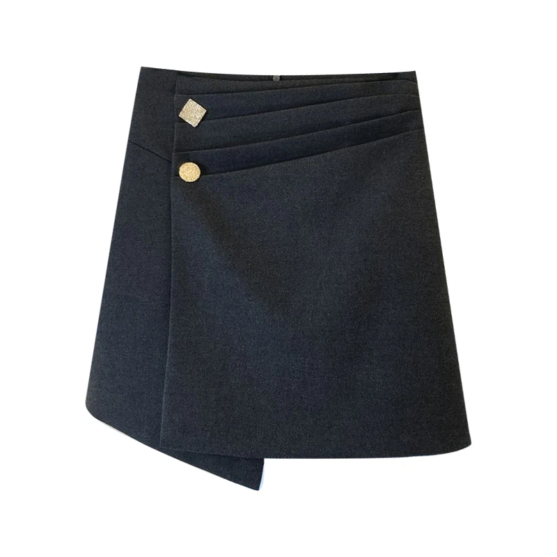 

High Waist A- Line Heavy Work Button Irregular Skirt Female 2020 Autumn Winter New Mini Skirts Women Bag Hip One Step Sexy Skirt