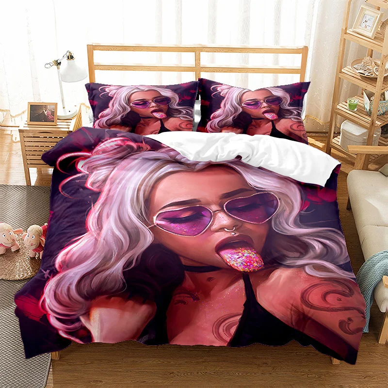 

2/3pcs Cool Girl 3D Digital Printing Duvet Cover Bedding Set Quilt Cover Pillowcase Double Queen King Duvet Cover