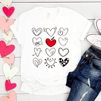love heart printed women tshirts short sleeve loose white sweet couple t shirt femme woman valentines tee shirt for girls gift