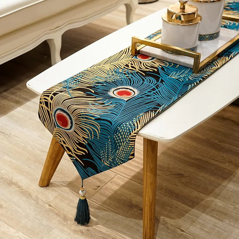 

Peacock Feather Table Runner European American Table Cloth American Country Table Runner Simple Modern Wedding Table Decoration