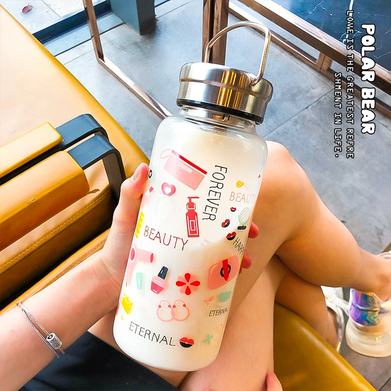 1000 мл модная стеклянная бутылка для воды с граффити взрослых Спортивная большая