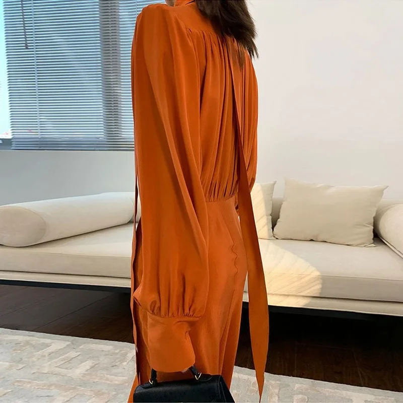 Однотонное элегантное дизайнерское платье женское осеннее платье-миди в стиле