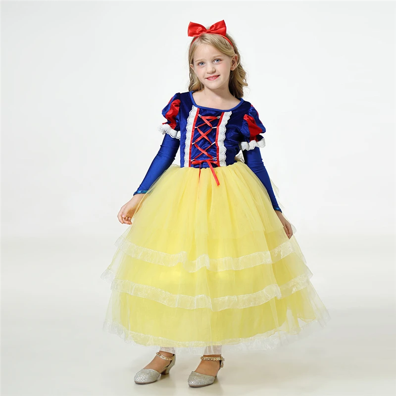Children Snow White Dress Up Halloween Costume Girls 6 Layers Puff Sleeve Tiered Ruffle Kids Corduroy Ceremony Dresses | Детская одежда