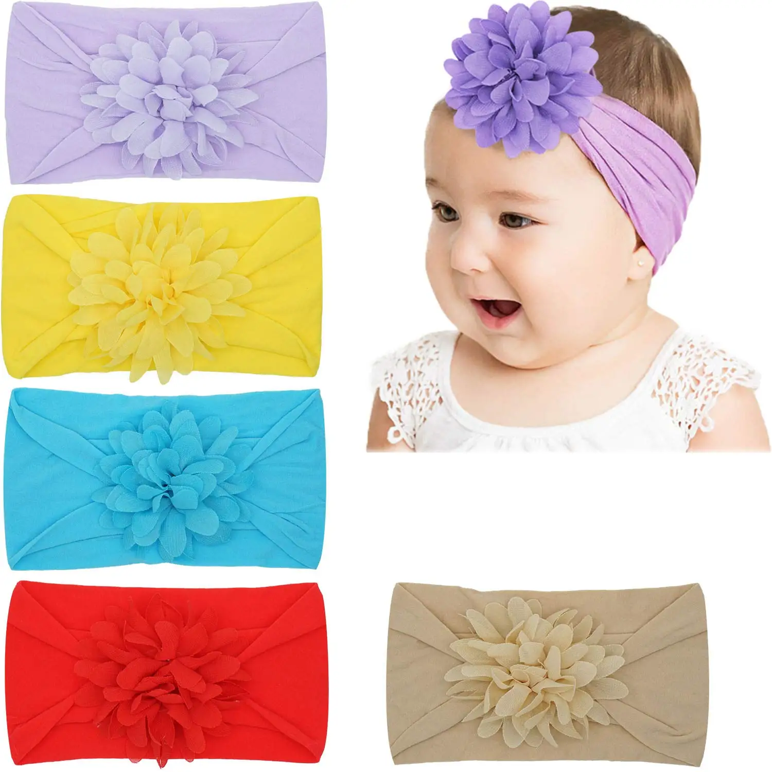 

20 Pcs Baby Girls Nylon Headbands Chiffon Flower Soft Stretchy Hair Band Hair Accessories for Newborns Infants Toddlers