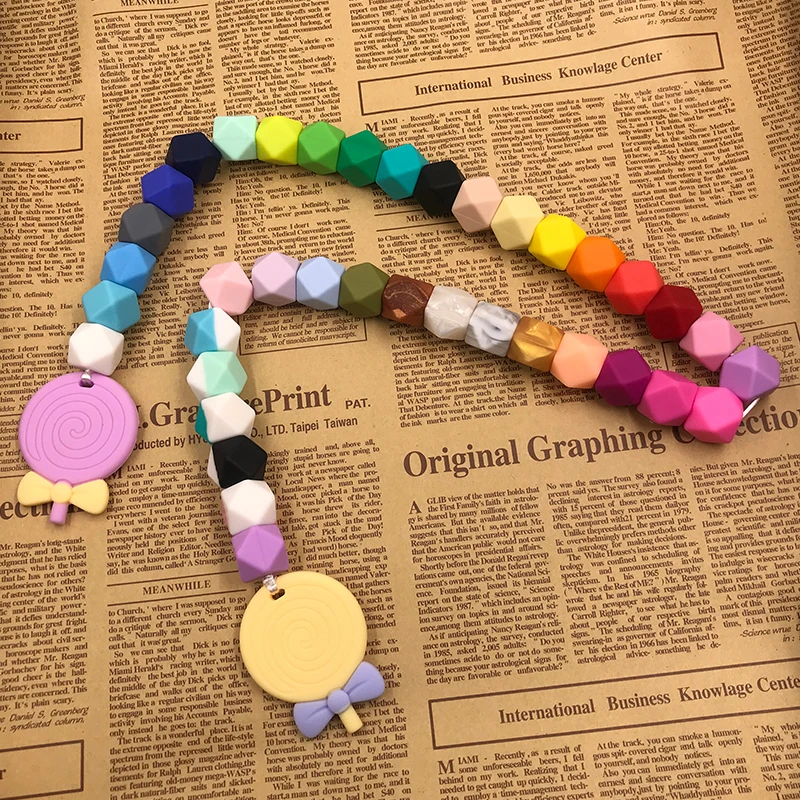 Cuentas de silicona para mordedores, 17mm, geom&eacute;tricas/hexagonales, joyer&iacute;a para masticar, collar/pulsera, mordedor para beb&eacute;, 10 piezas-3