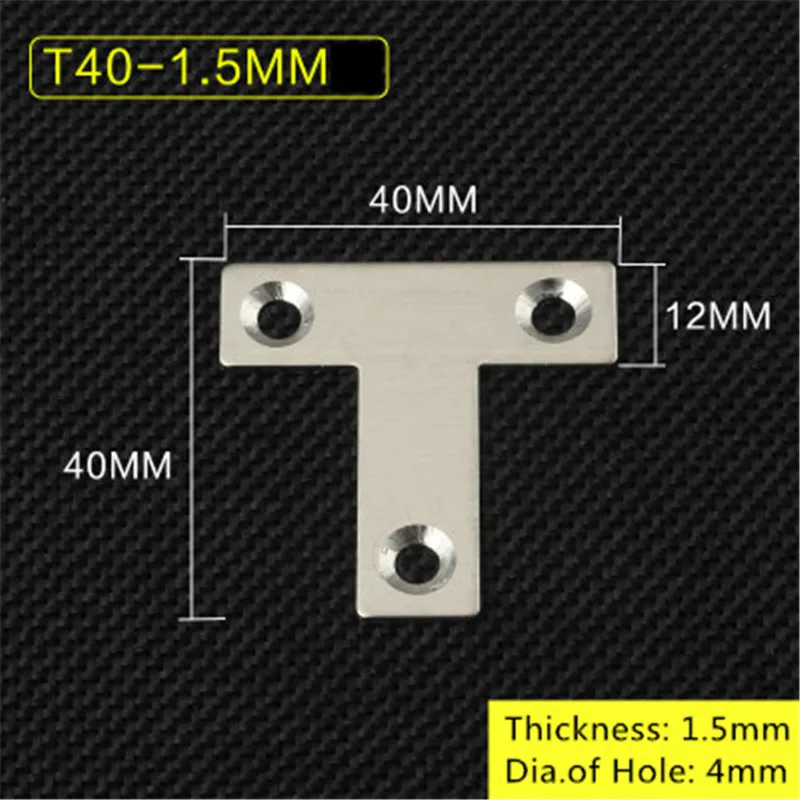 T40-1.5mm 5 шт./лот, толщина 1,5 мм, LT форма, нержавеющая сталь, плоский угол, кронштейн, поддержка, угловой кронштейн, мебельная фурнитура, разъемы - Цвет: T40-1.5mm