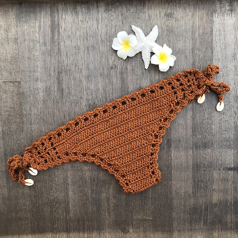 

Women Sport Sexy Bikini Thong Handmade Crochet Swimwear Bikini Bottom Hollow-out Low Waist Bathing Suit