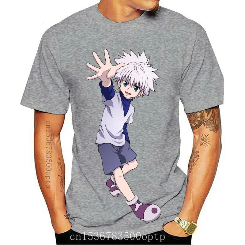 

New Hunter X Hunter Anime Character Killua Zoldyck Men's T Shirt Black Top Quality Streetwear Funny Tee Shirt