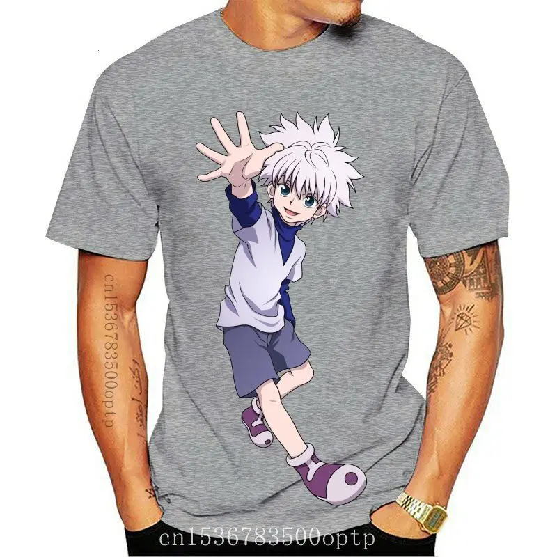 

Новая мужская футболка Hunter X Hunter с аниме персонажем Killua Zoldyck, черная Высококачественная уличная одежда, забавная футболка