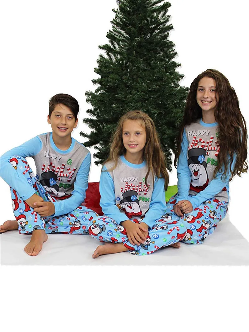 

Family Matching Christmas Pajamas Set Mom And Kid Clothes Snowman Print Warm Swearshirt And Pants Adult 2pcs Clothing Outfit