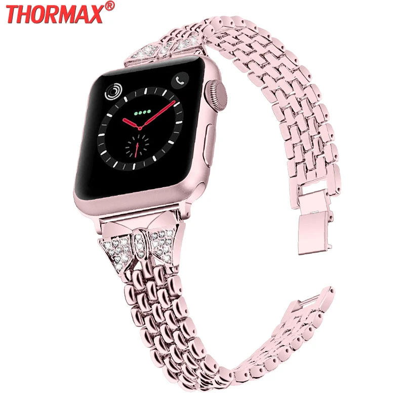 Ремешок для Apple Watch Band 40 мм/44 мм/38 мм/42 мм металлический браслет с бриллиантами iWatch