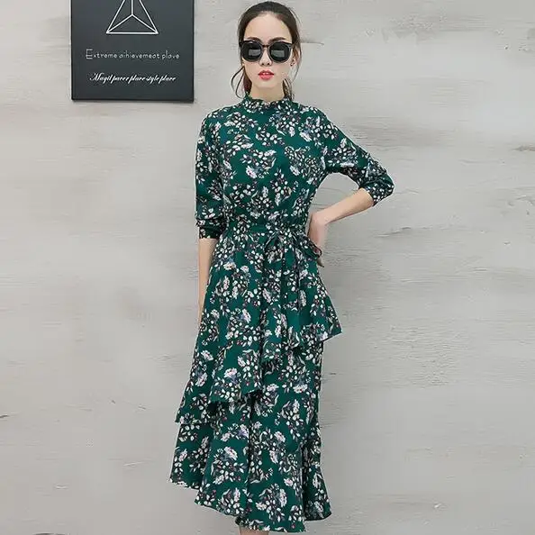 Осеннее асимметричное длинное шифоновое платье для женщин Vestidos с длинным