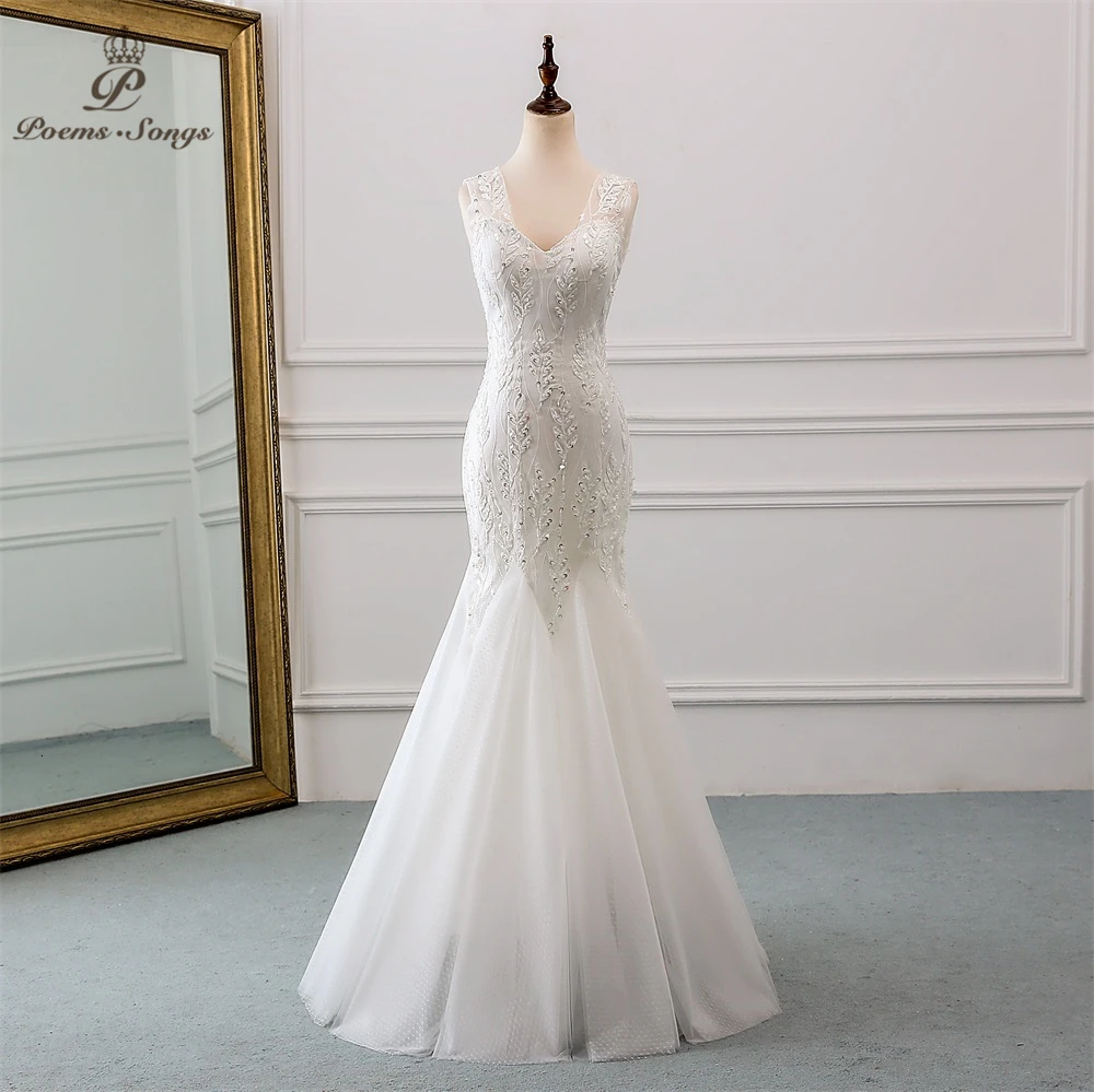 PoemsSongs новое красивое расшитое блестками кружевное свадебное платье robe mariage Vestido de noiva Свадебные платья Русалка robe de mariee