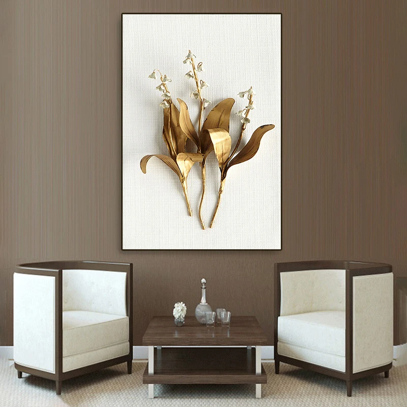 

Golden Leaf Plant Flower Canvas Painting Wall Art Nordic Style Printing Poster Living Room Bedroom Home Modern Decoration Pic