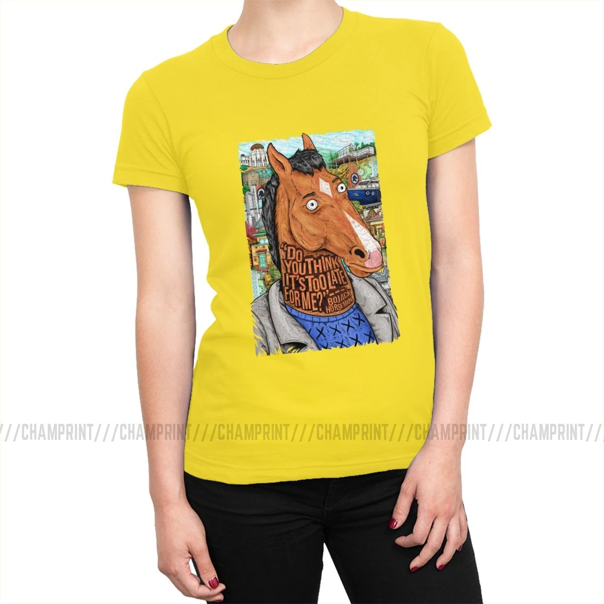 Женская футболка Bojack Horseman с забавным рисунком, эстетическая футболка с круглым вырезом, хлопковая уличная одежда размера плюс, женская одежда - Цвет: Цвет: желтый