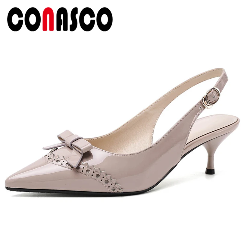 

Туфли CONASCO женские из натуральной воловьей лакированной кожи, повседневная обувь на высоком каблуке, с ремешком-бабочкой, весна-лето