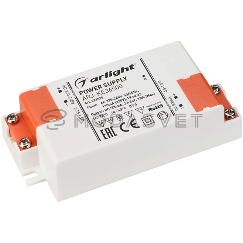 Блок питания ARJ-KE36500 (18W, 500mA, PFC) ( IP20 Пластик, 5 лет)