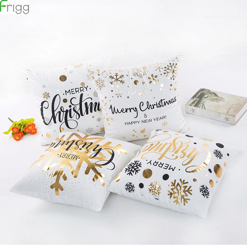 

Наволочка из хлопка и льна, 45x45 см, наволочка с золотыми надписями для рождественских праздников, наволочка для домашнего декора