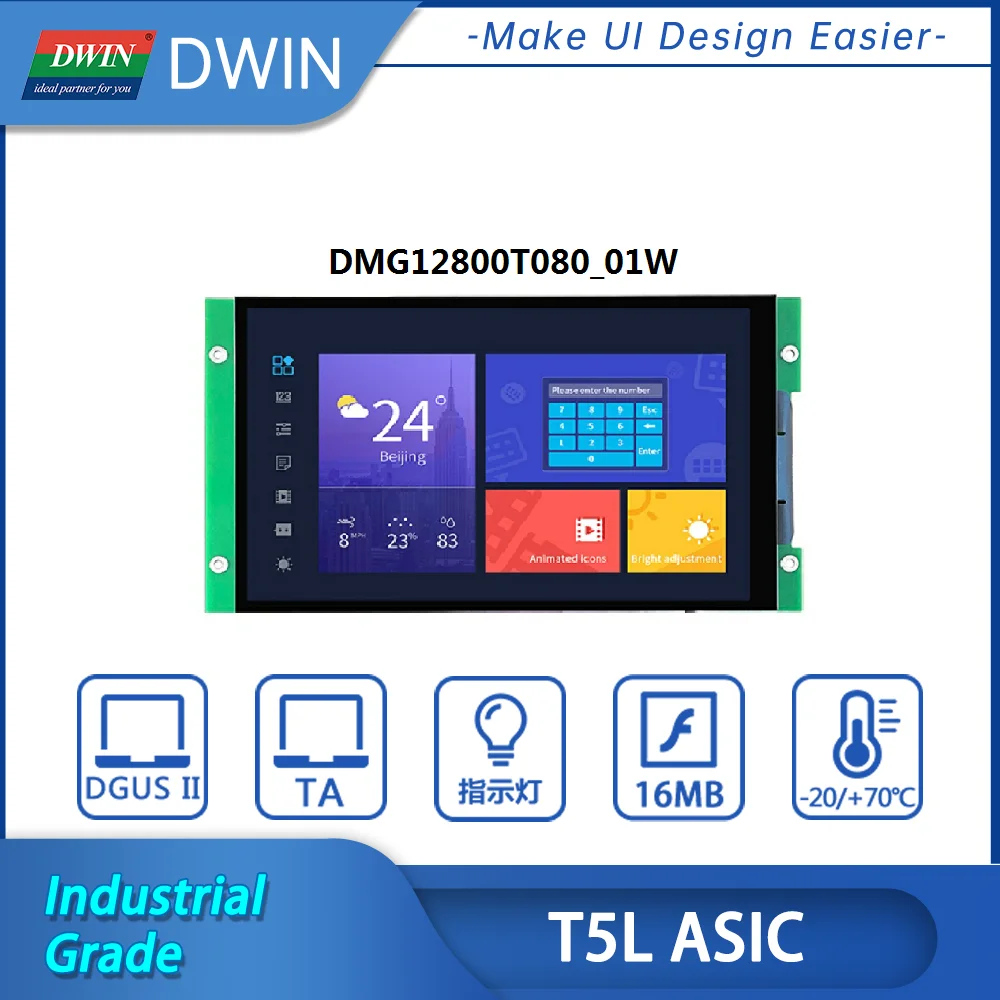 

Dwin UART TFT Touch Module 8.0-inch 1280*800 Industrial Grade HMI Display TTL/CMOS RS232 16.7M Colors IPS-TFT-LCD Smart Screen