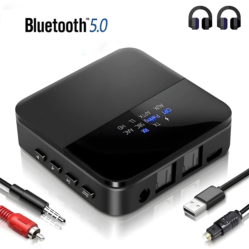 

2 in 1 Bluetooth 5.0 Audio Transmitter Receiver AptX HD LL Low Latency Wireless Adapter with RCA SPDIF 3.5mm Aux Jack for TV PC