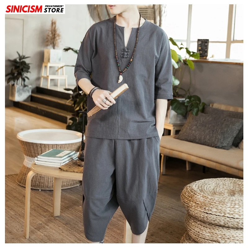 Мужской летний спортивный костюм Sinicism Store однотонные белые льняные шорты в