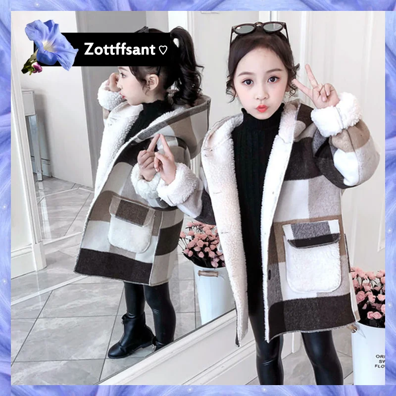 

Kids Girl Overcoat Winter New Fashion plaid Wool Coat for Girls Teens Autumn Jacket Warm 8 Outerwear Children Windproof