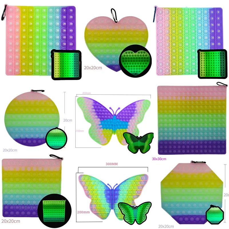 Big Size 20-45CM Rainbow Square Push Bubble Glow in Dark Fidget Toys Adult Stress Relief Toy Antistress Butterfly Squeeze Gift