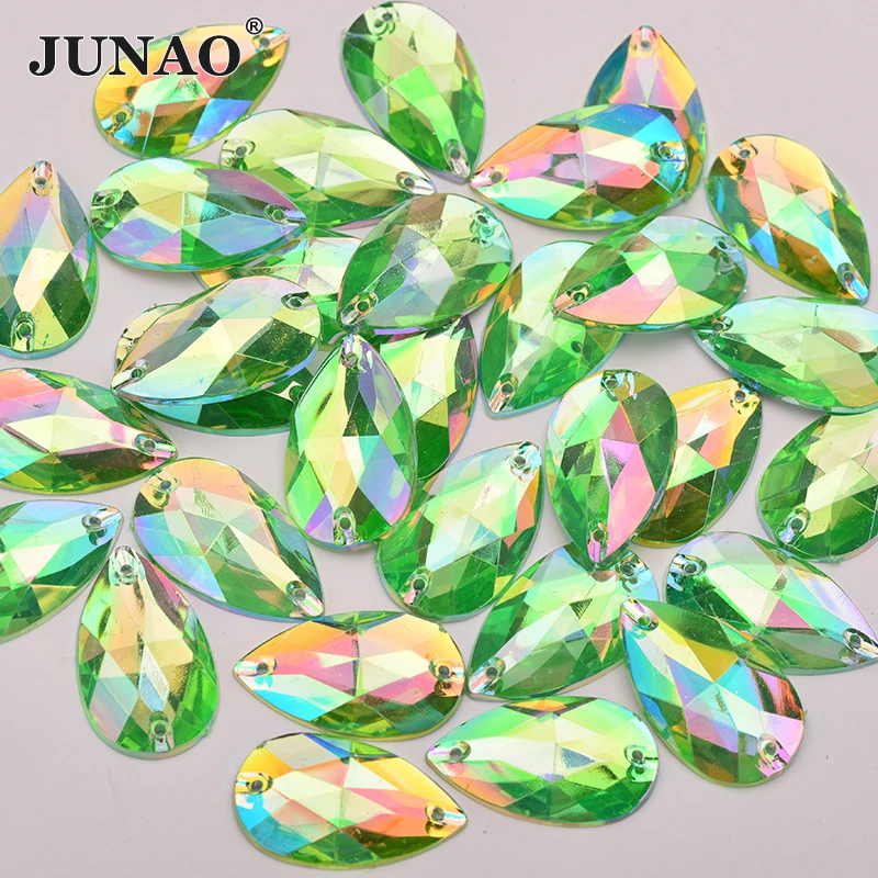 JUNAO 100 шт. 17x28 мм зеленый AB Цвет КАПЛЕВИДНАЯ Стразы с плоским основанием акриловые
