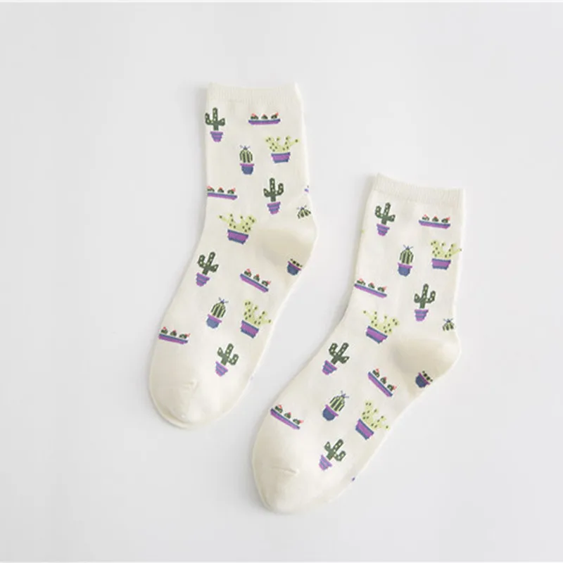 Женские хлопковые носки с принтом кактуса милые повседневные в японском стиле