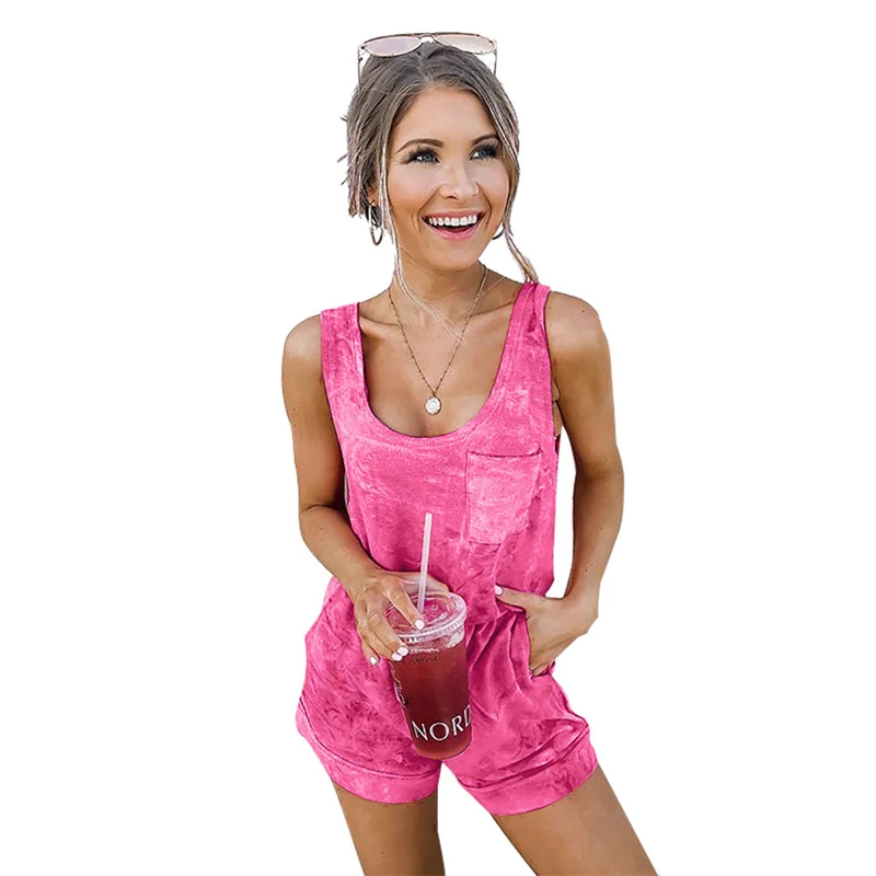 

Summer Clothing Tie Dye Print Jumpsuit Women 2020 Fashion O-neck Sleeveless Playsuits Casual Loose One Piece Shorts Rompers